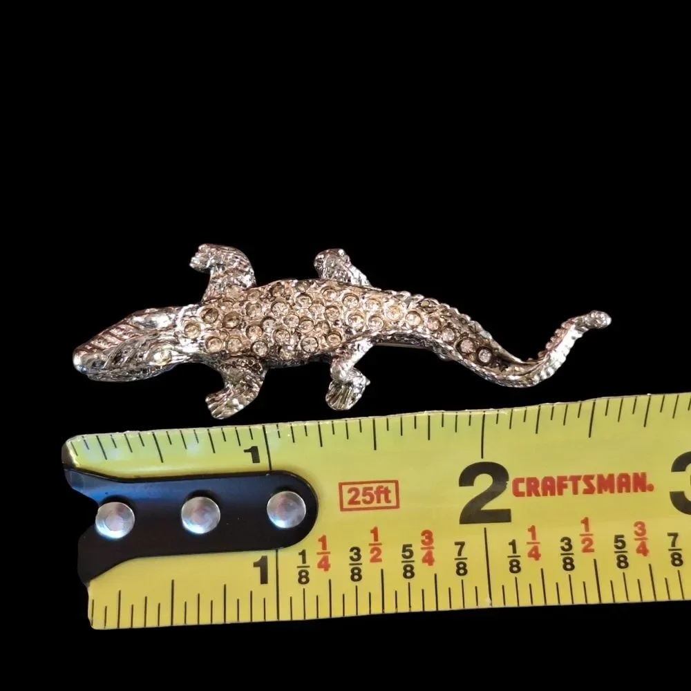 Crystal Gator Croc Brooch Lizard Salamander Gecko Chameleon Alligator Lapel Pin